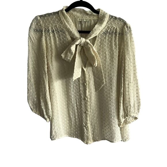 Women's Annie Griffin Cream Swiss Dot Tie Front Blouse - Picture 1 of 7